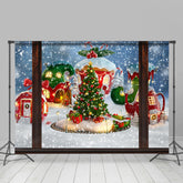 Lofaris Snowy Christmas House And Tree Happy Holiday Backdrop